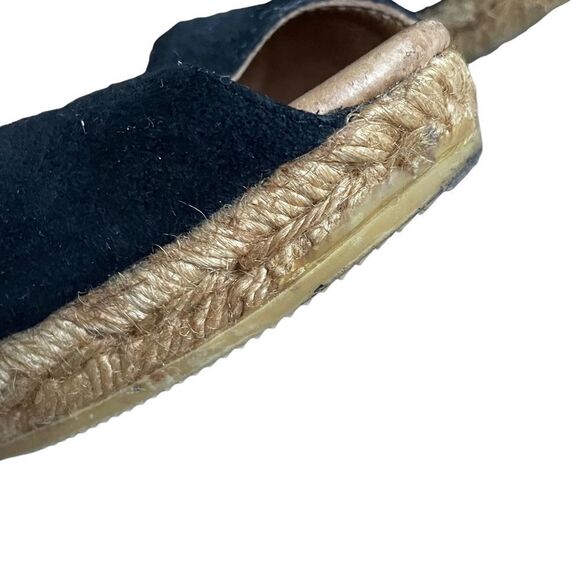 GAIMO Suede Peep Toe Wedge Espadrilles Sandals Shoes Black Tan 38 - Picture 10 of 13